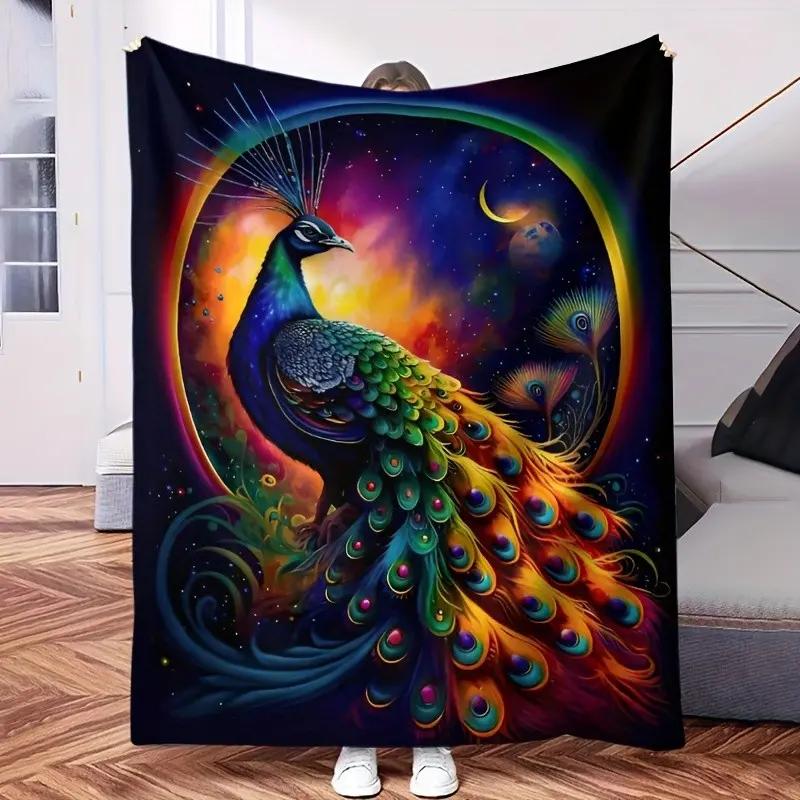 1PC Global New Feather Peacock Series Blanket; Super soft and comfortable nap shawl blanket; Suitable for various holiday commemorative gift blankets; Office multifunctional small blanket; Family sofa blanket; Living room tapestry