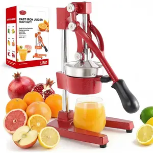 Kitchen Cast Iron Citrus Juicer,Manual Hand Press Orange Juicer,Heavy Duty Countertop Squeezer for ,Orange, Easy to Use & Clean(Red)