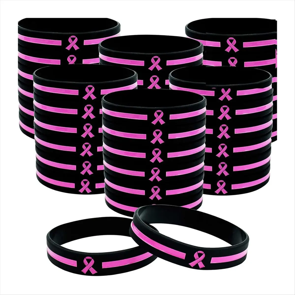 36 Pcs Breast-Cancer Awareness Bracelets Bulk Items Accessories Simple Pink Ribbon Silicone Wristbands