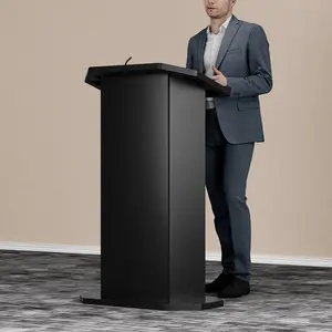 Wood Podium 15MM Particle Board Compact Podium Stand, Pulpit with Storage & Mic Stand Space,for Restaurants,Churches,Seminars and Schools