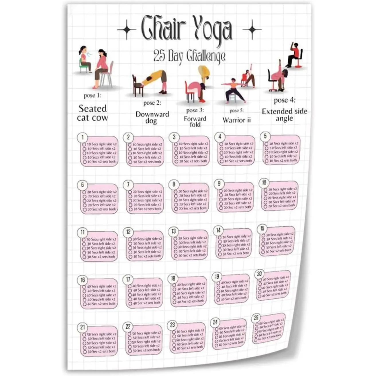 Chair Yoga Chart Poster Family Yoga Exercise Poster (1) Wall Poster Art Canvas PrintingLiving Room Office Bedroom Aesthetic Poster 20x30inch(50x75cm) Unframe-style