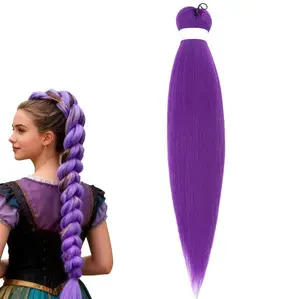 26 inch Long Purple Braid Ponytail Pre Stretched Hair Extensions Easy Clip in for Cosplay Halloween Costume