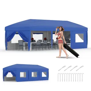 Garvee 10x30 Pop Up Canopy Tent with 8 Sidewalls, Large Party Tent for 30-50 People, Heavy Duty Event Tents with Waterproof & UV Protection, Includes Roller Bag, 8 Weight Bags & Stakes, Blue