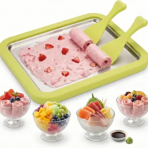 Roll Ice Cream Maker, Home Use with Freezing Tray and 2 Scrapers, DIY Fun Family Activity, Suitable for Yogurt, Shaved Ice, Frozen Desserts