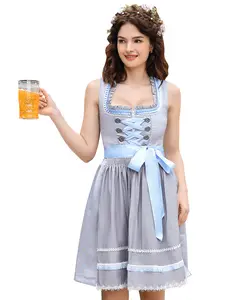 YESFASHION Women's Traditional Bavarian Dirndl Dress, Oktoberfest Costume with Apron and Lace Trim (100% Polyester)