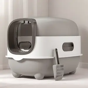 Fully Enclosed Plastic Cat Litter Box, Spacious Mess-Proof Design with Spill Prevention, Odor Control, Convenient Storage & Easy Installation, Includes Scoop for Easy Cleaning, Ideal for Small/Medium Cats