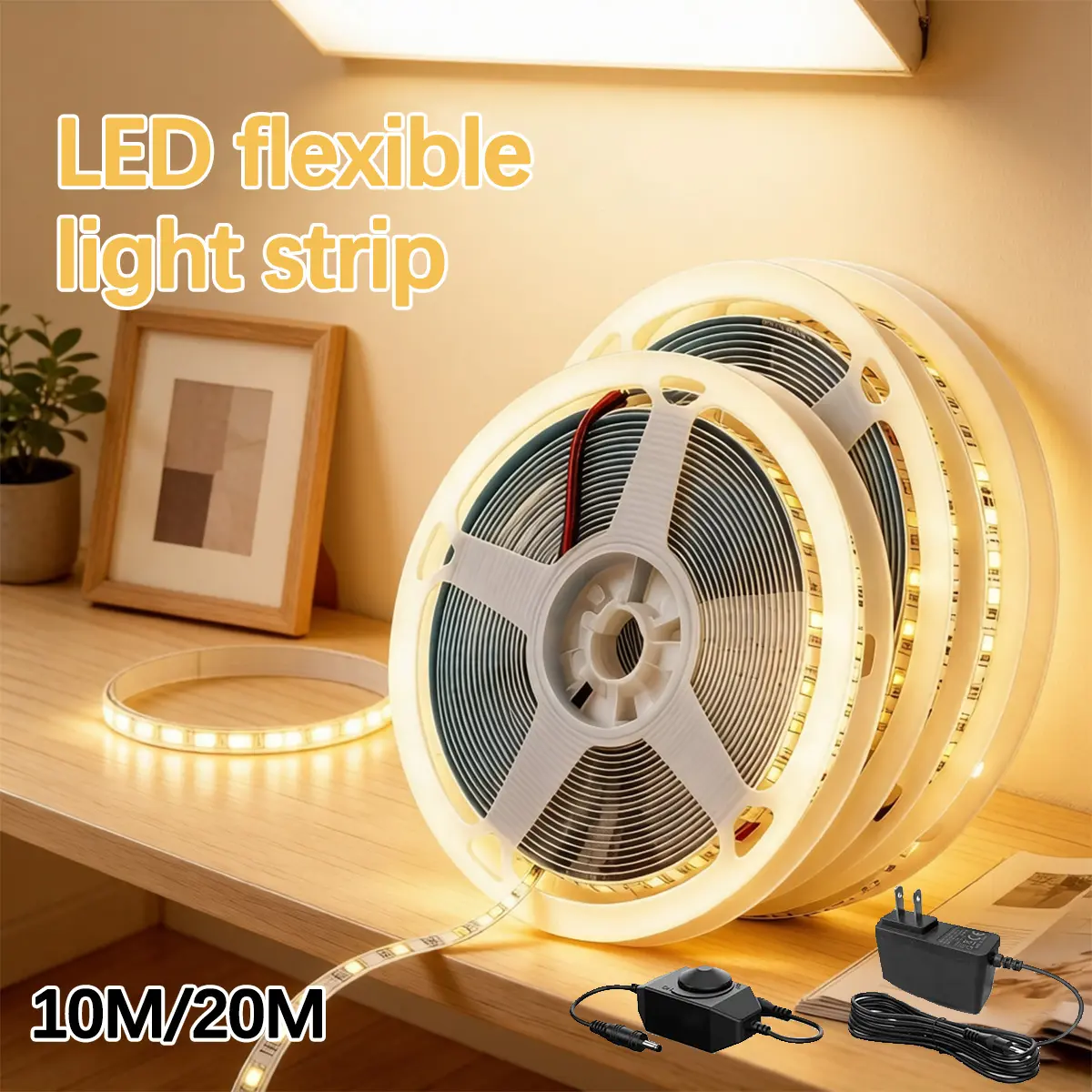 10M/20M 24V LED Strip Lights 3000K/6000K Dimmable Under Cabinet Lighting, 2400 LEDs High Brightness No Dark Spots Flexible Tape Light for Closet, Stairs, Living Room TV Backlight & DIY