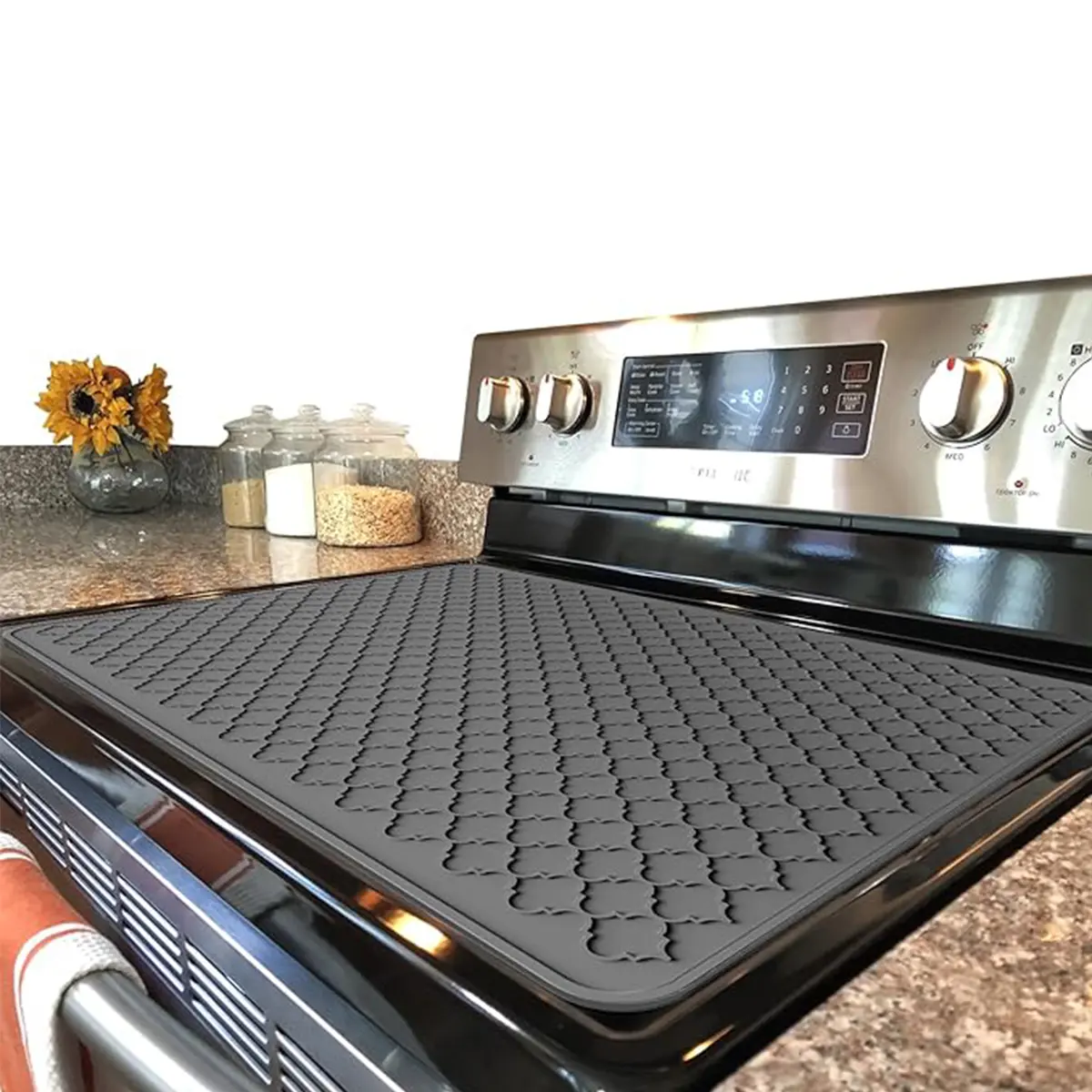 Reusable Silicone Induction Cooktop Placemat - 28x20-in Rectangle, Durable Glass Stove Cover, Dishwasher-Safe Kitchenware for Household Countertop Drying, Functional & Easy to Use, Reusable Silicone Mat
