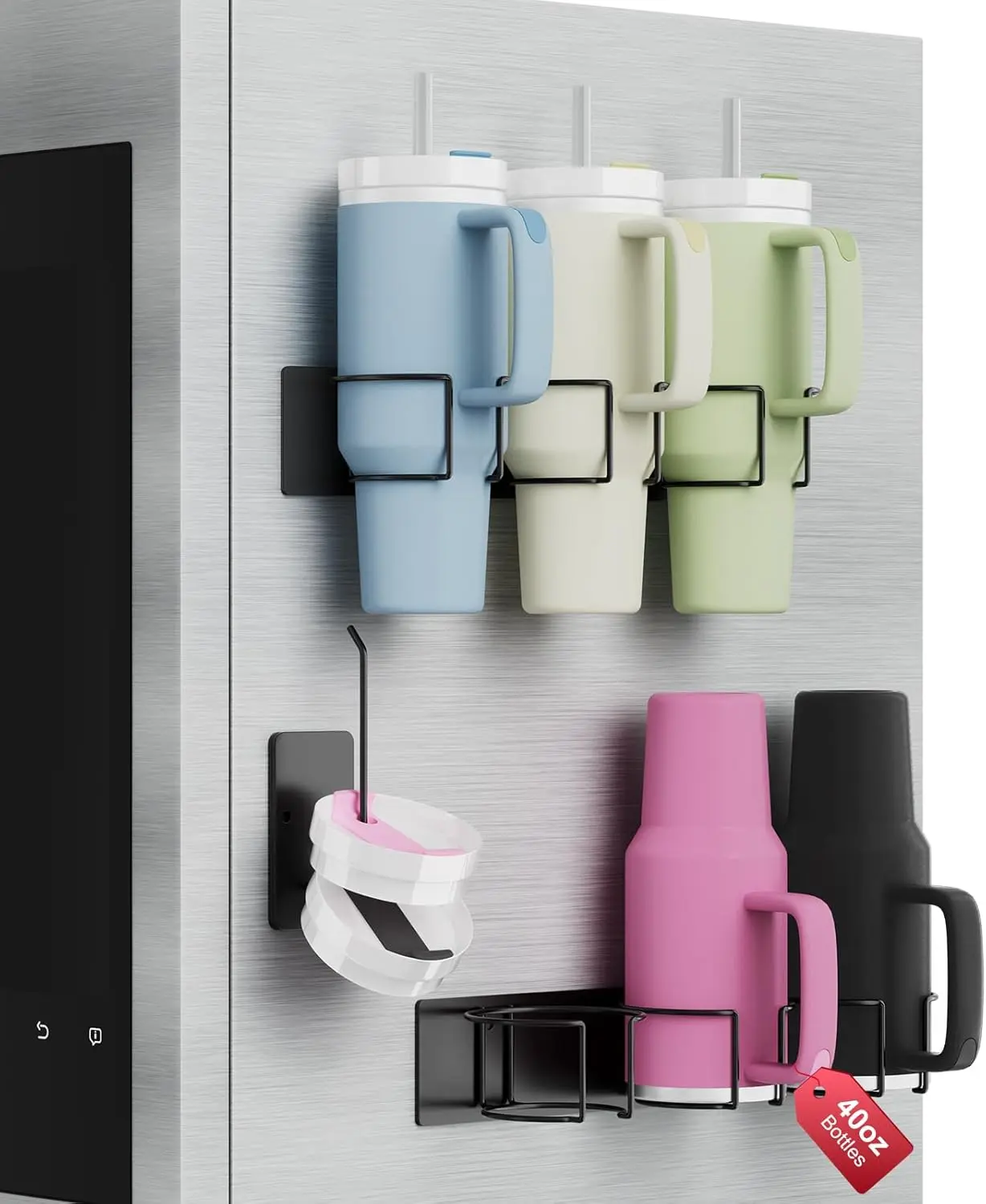 Magnetic Stanley Cup Holder for Refrigerator, Water Bottle Organizer for Stanley 40 oz with Tumbler Lid Organizer, Kitchen Pantry Organizers and Storage for Stanley Cup Accessories