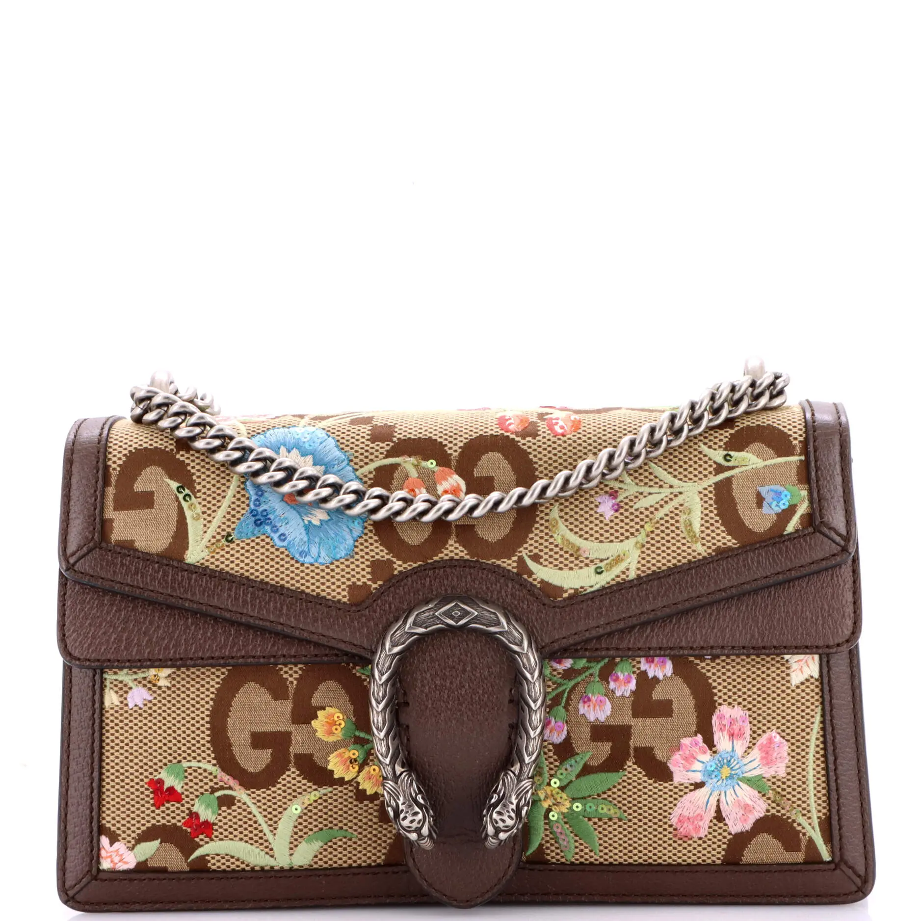 Pre-owned GUCCI Canvas Plain, Leather Shoulder bags Dionysus Bag Embroidered Jumbo GG Canvas Small by Rebag