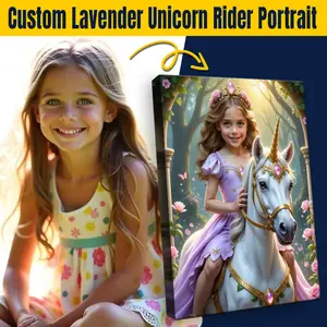 WonderMe The Unicorn Rider Princess Personalized Portrait for Kids Professional Print Ready to Hang Imaginative Art