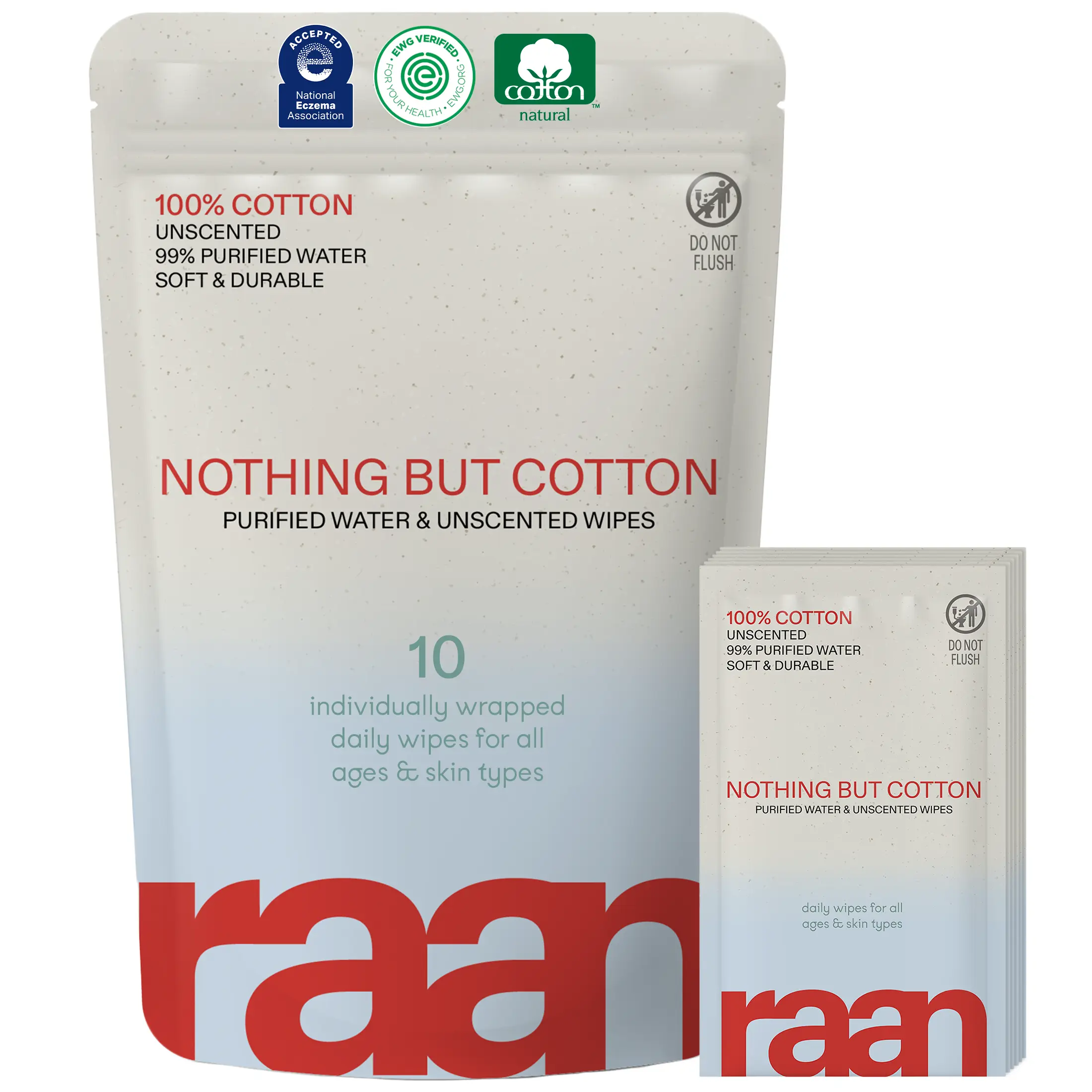 Nothing But Cotton Pocket Wipes, 10 Individually Wrapped