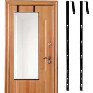 Over-The-Door Mirror Hanger, Adjustable Door Mirror Hanger, 5 Position Height Over The Doors-Mirrors Hook, Mirrors Doors Hangers with 2 Iron Filings and Screws(Color:Black)