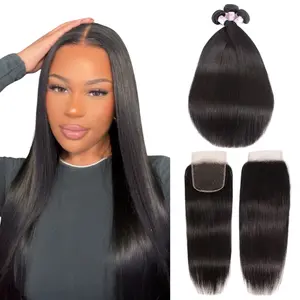 Beautyforever Straight Virgin Human Hair Bundles With 4x4 Lace Closure Natural Color