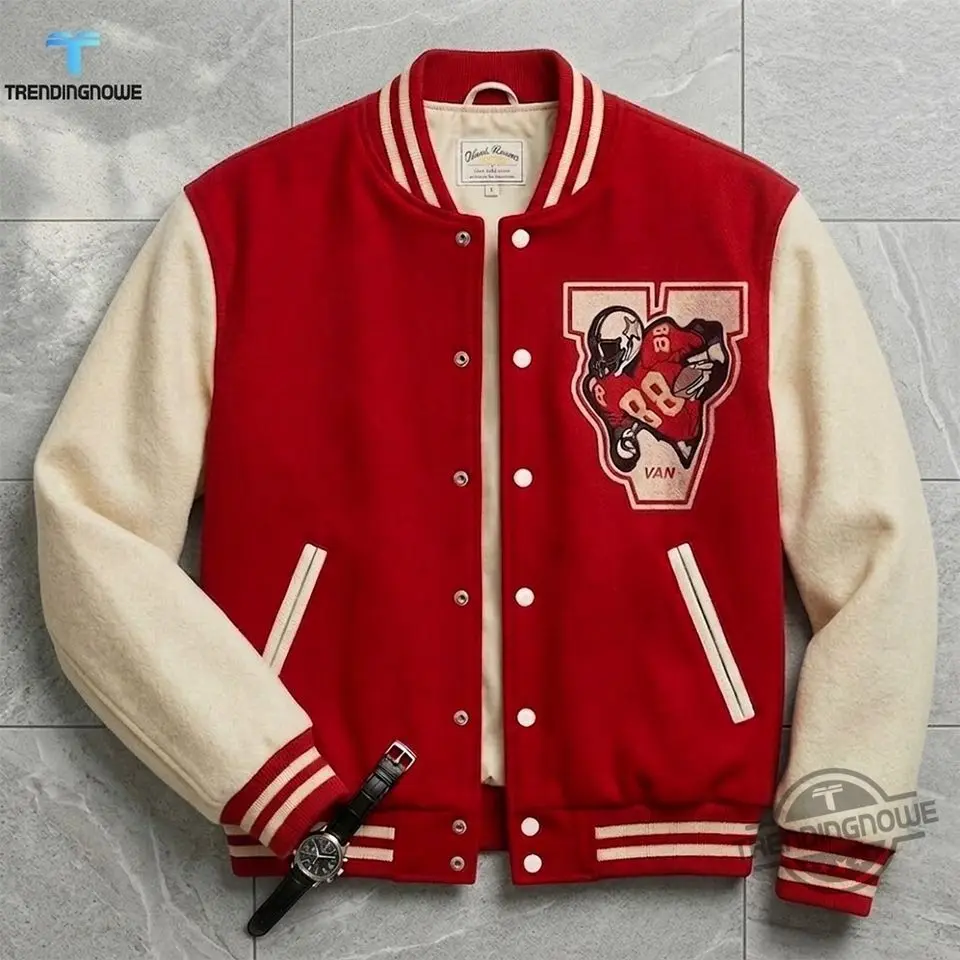 Jaafar Jackson Michael 2026 Red And White AOP Baseball Jacket, Sport Varsity Jacket, Baseball Football Style Jacket, Trendy Street Look