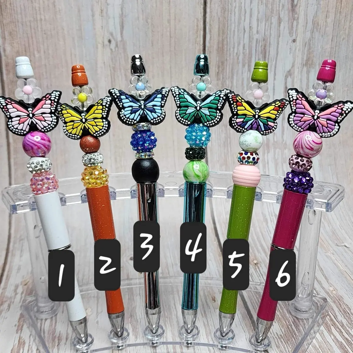 Colorful butterfly beaded pen with refillable ink