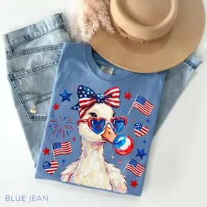 Comfort Colors Preppy Patriotic Goose T-Shirt, Coquette 4th of July Duck TShirt, Brushstroke Patriotic Graphic Tee, Cute Americana Summer Tee Leopard