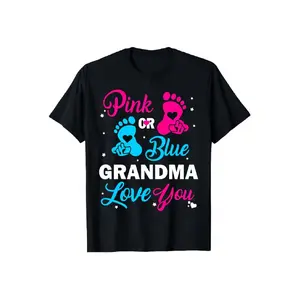 Grandma-to-Be Gender Reveal T-Shirt - Pink or Blue Footprints & Announcement Design, Soft Stretch Breathable Cotton-Like Fabric, Unisex Pregnancy Announcement Outfit, Casual Short Sleeve Round Neck Top for &
