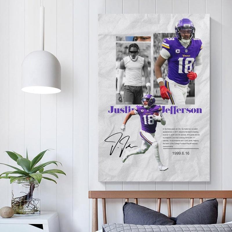 Justin Jefferson Poster American Football Sports Canvas Wall Art Teen Birthday Gifts Decor Canvas Painting Wall Art Poster for Bedroom Living Room Decor