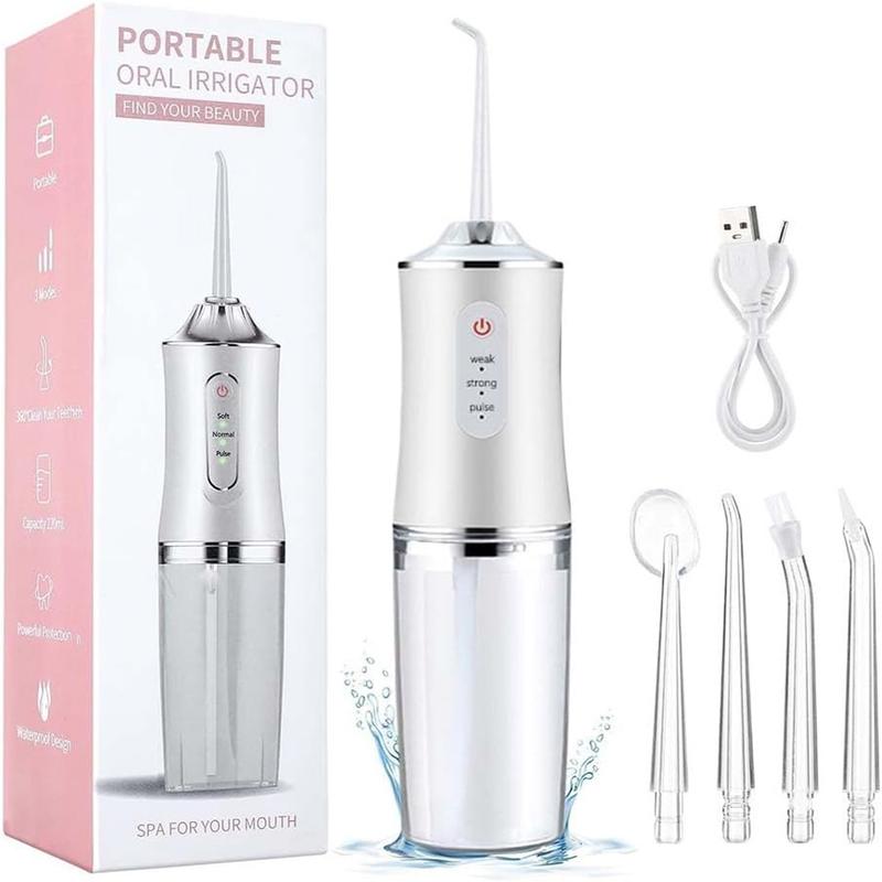 Electric Water Flosser Cordless for Teeth 3 Modes 4 Jet Tips Cleaning and Flossing Water Dental Portable Floss Irrigator Oral Water Flossed Rechargeable  Travel Adults