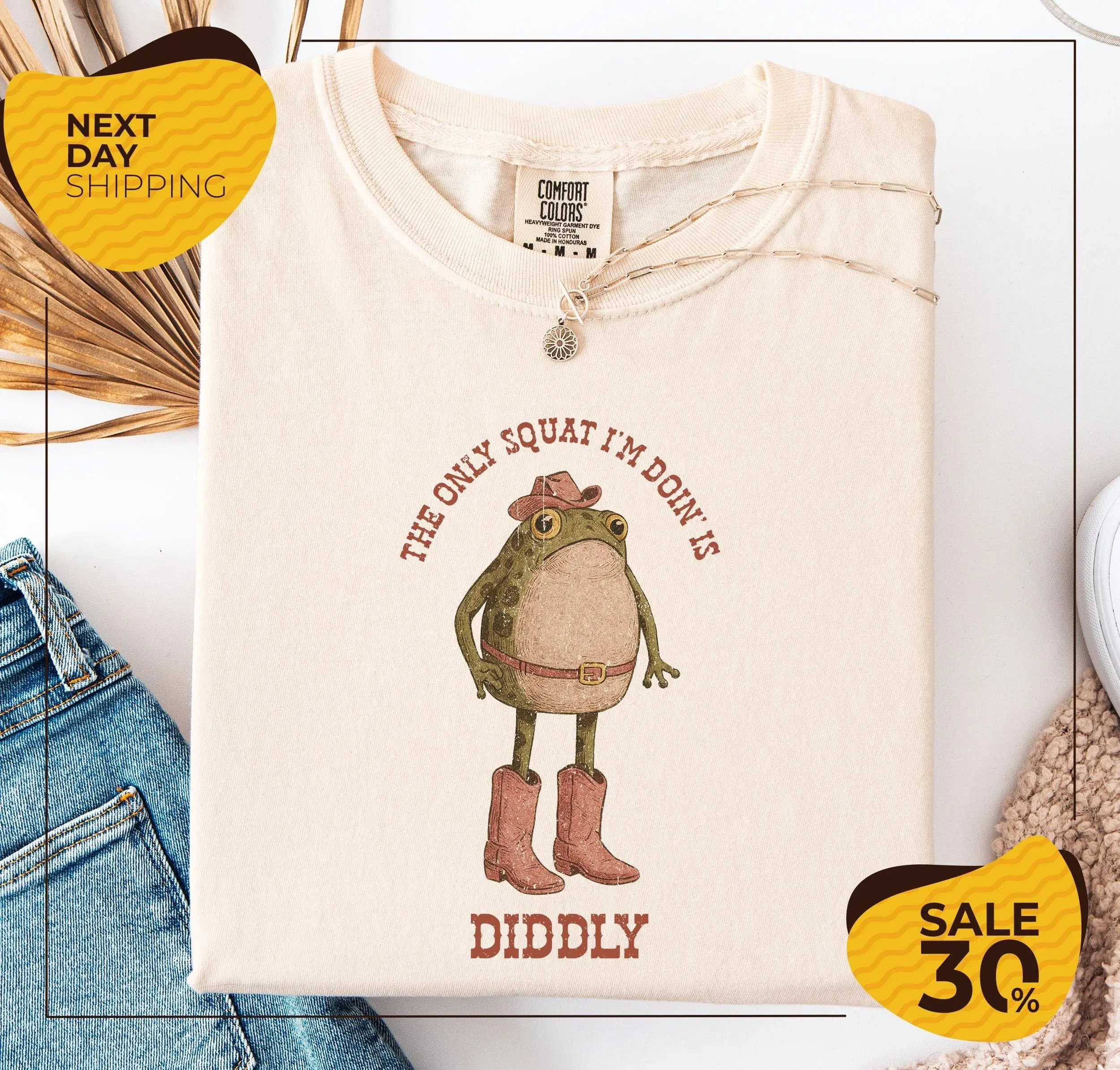 Comfort Colors The Only Squat I'm Doin' Is Diddly Shirt Funny Cowboy Frog Shirt Western Humor Lazy Gym Shirt Sarcastic Western