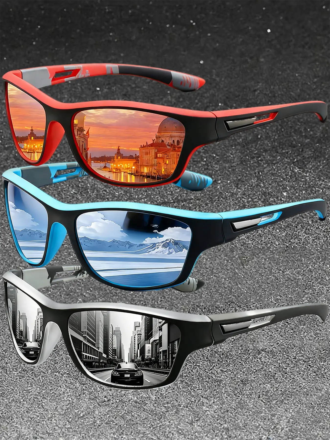 3 pcs of the latest model camouflage fashion sports glasses,multiple color options available meet different needs,trendy accessories suitable for both men and women,perfect choice for outdoor activities, Fashion Sports Eyewear