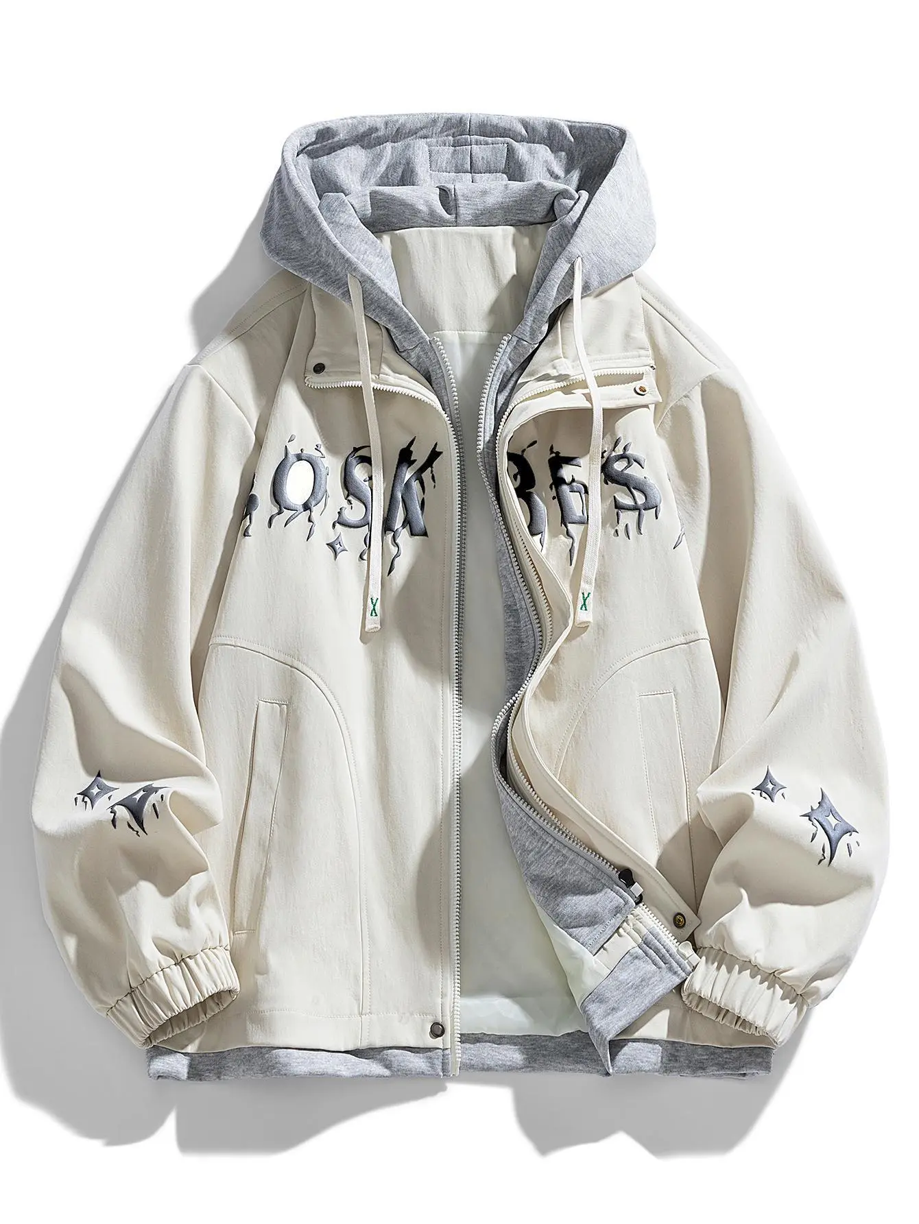 Autumn And Winter Men's Fake Two-Piece Jacket Trendy Letter Print Casual Sports Colorblock Hooded Couple Coat Sweatshirts