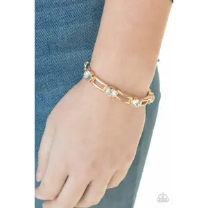 FLASH or Credit? - Gold Rhinestone Stretchy Bracelet -Paparazzi Accessories