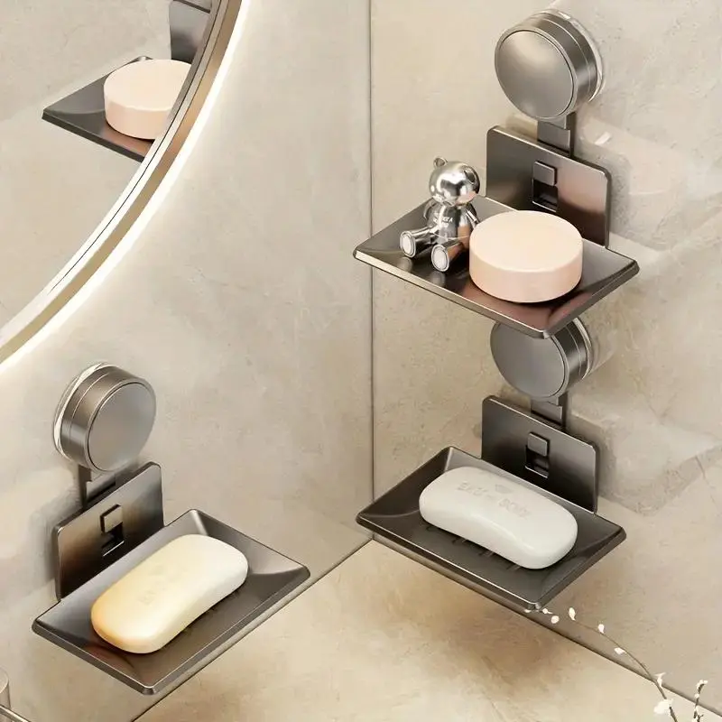 Wall Mounted Soap Dish with Drainage, 1 Count Modern Soap Holder, Bathroom Storage Rack with Drain, Bathroom Supplies for Home Hotel Salon Dormitory, Soap Tray, Bathroom Accessory