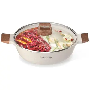 Dezin 5-QT Double-flavor Shabu Shabu Pot with Divider, Dual Sided Nonstick Hot Pot, 12 Inch Divided Stockpot for Cooking, Hotpot Pot for Induction Cooktop, Gas Stove & Hot Burner, Soup Ladle Included