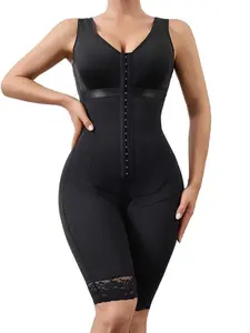 1 Count Women's Solid Color Colombian Shapewear, Fajas, Shaperwear Bodysuit, Shaperwear Jumpsuit With Lace Hem, High Compression Soft Fabric Body Shaperwear, Tummy Control Body Shaper, Suitable For Daily Or Party, Underwear