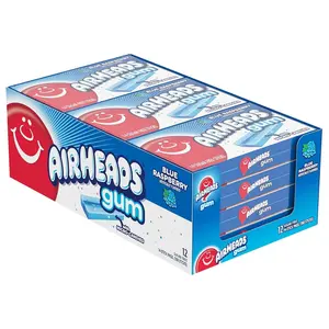 Airheads Chewing Gum, Blue Raspberry Flavor, Easter Basket Essentials Stuffers for Kids and Adults, Sugar Free Gum with Micro-Candies, 14 Sticks (12-Pack)