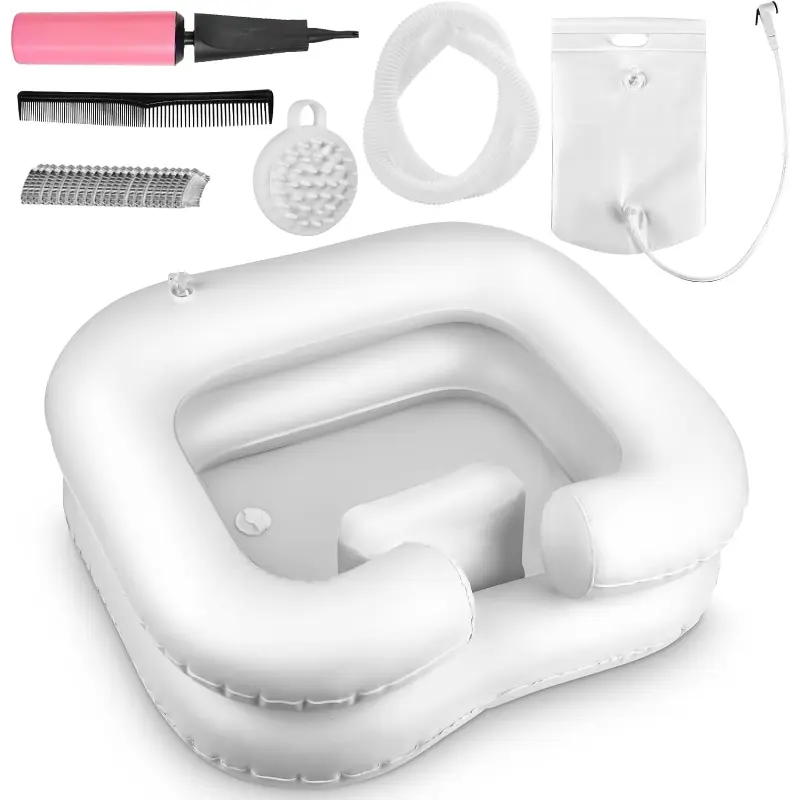 Inflatable Shampoo Basin, Loc Detox Tub for Dreads, Shampoo Buddy Bowl for Bedridden, Disabled,Injured with 2.5 GL Portable Water Shower Bag（Black）