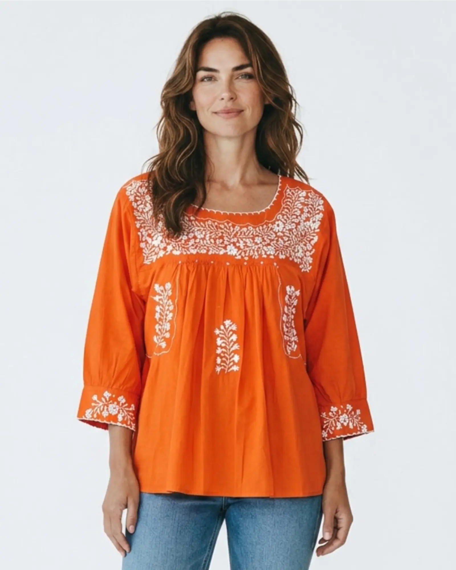 San Antonino Mexican Blouse 3/4 Sleeve Lavender Orange