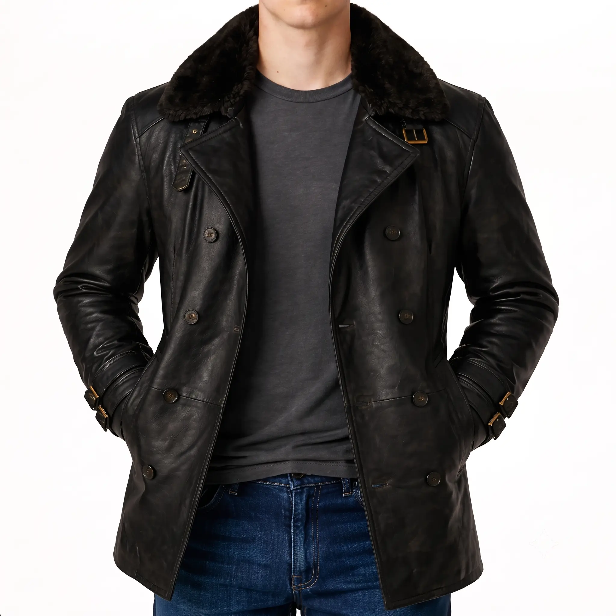 Men's Survival Horror Nod Tactical Black Leather Coat - RE 9-Style Leon Hero Inspired Gaming Halloween Cosplay Top, Menswear Costume Top