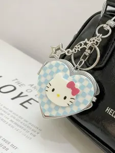 Cute leopard print checkered KT cat heart mirror keychain, suitable for daily wear, vacation dates, and other occasions, and also a delightful little gift.