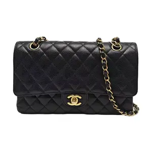 Pre-owned CHANEL Leather Shoulder Bags Classic Flap Medium Size In Black Caviar With Gold Tone Hardware Micro