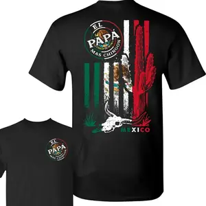 Men's Short-Sleeve Round Neck Graphic T-Shirt, Mexican American Flag Print, El Papá Mas Chingon Design, Casual Cotton Tee, Father's Day Gift for Dad, Full Sizes & Colors - KitchenEra