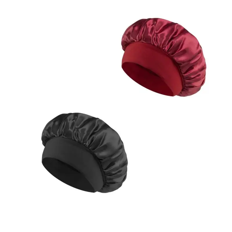 2024 Trendy Satin Bonnet for Sleeping, 2 Counts Breathable Elastic Hair Bonnet for Women, Multifunctional Hair Cap for Face Washing, Makeup, and Spa,