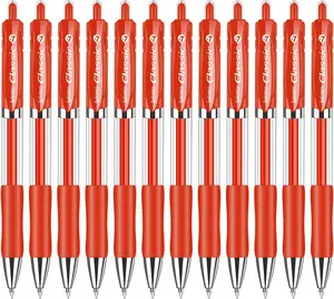 Classic Retractable Gel Roller Pens, 0.7mm Fine Point, Red Ink (Red - 12 Packs)