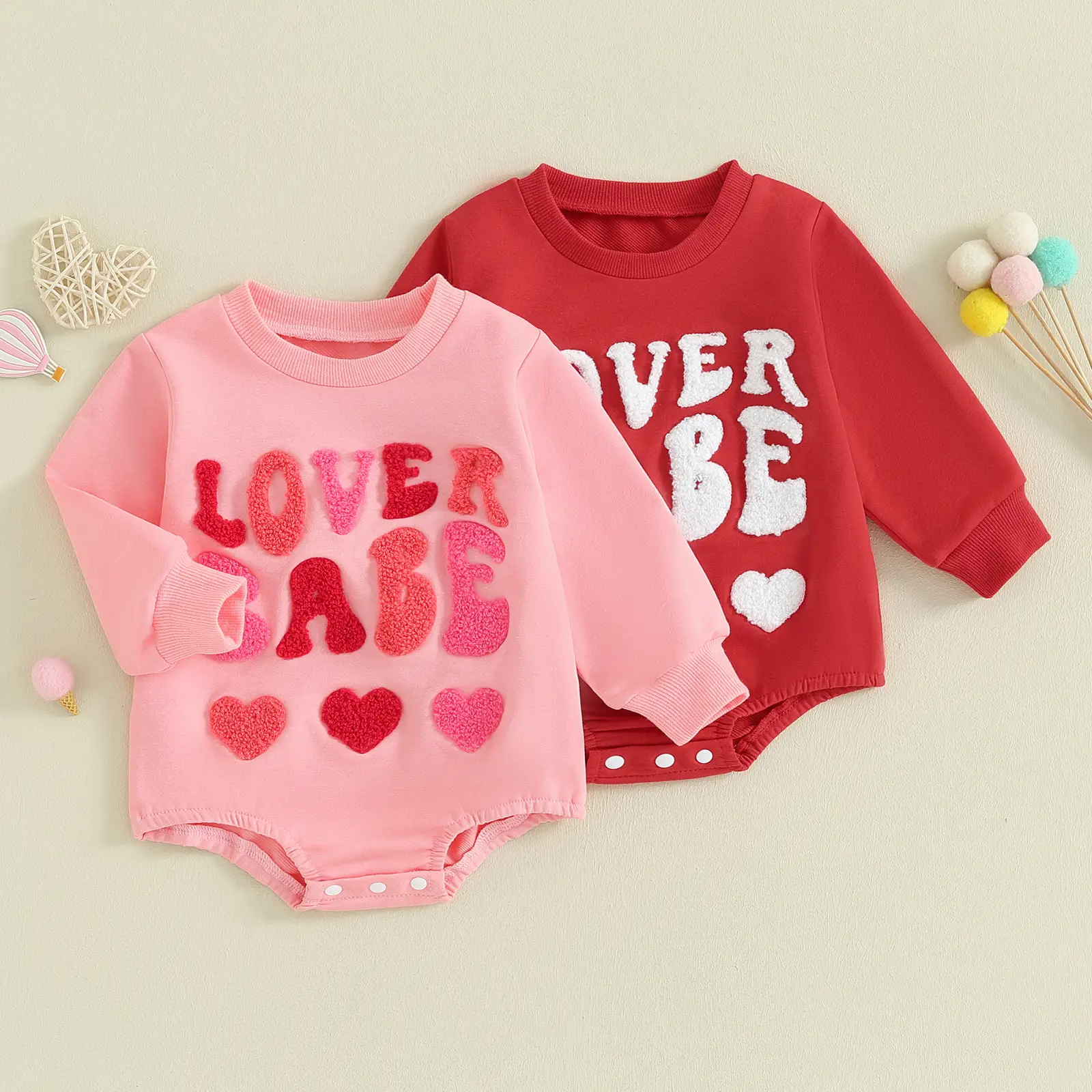 Newborn Baby Girl Boy Valentines Day Outfit Toddler Sweatshirt Bubble Romper Infant Boy Oversized Onesie Clothes