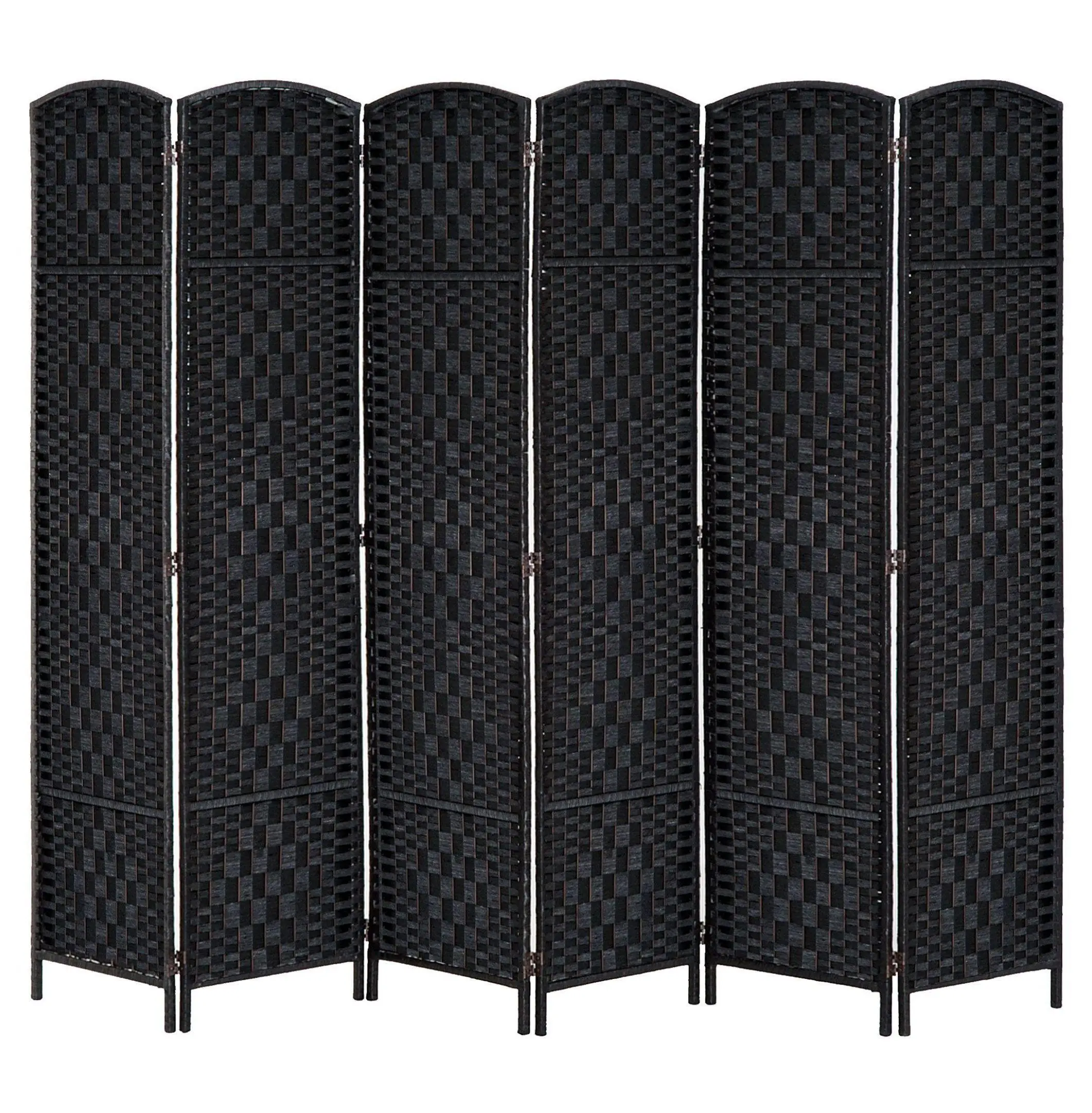 6 Panel Room Divider 6' Tall Freestanding Wicker Partition Black - Extra Wide Folding Privacy Screen for Home, Office, Studio