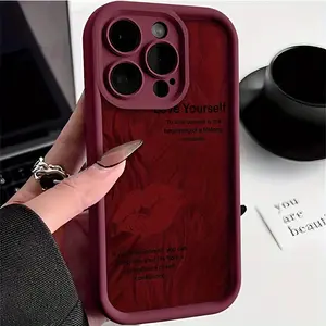 Wine Red Line Red Lip TPU Case for iPhone 17 Pro Max 16 16e 15 14 Plus 13 12 Mini 11 Air X XS Straight Edge Drop-Resistant Rugged Durable Cover Shell Gift 2D printing