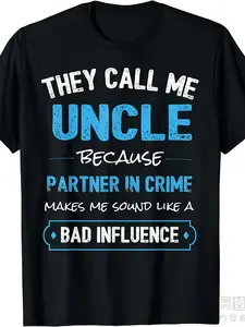 Funny Uncle Shirt Uncle Partner In Crime from Niece Nephew T-Shirt Black Small Same style for men and women  summer short-sleeved printed T-shirt pure cotton 220G Casual Wear Summer Outfit Playful Fashion Graphic Tee Lightweight Fabric