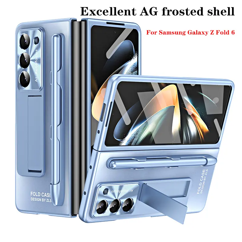 For Samsung Galaxy Z Fold 6 Case Plating Hinge Fold 4 3 5 With S Pen 360 Full Screen Protector Matte Shockproof Kickstand Cover