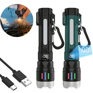 2400 Lumen Tactical Flashlight  Digital Display of Power, Rechargeable, Zoomable, IPX4 Waterproof, Adjustable Brightness Flashlight for Outdoor Survival Camping