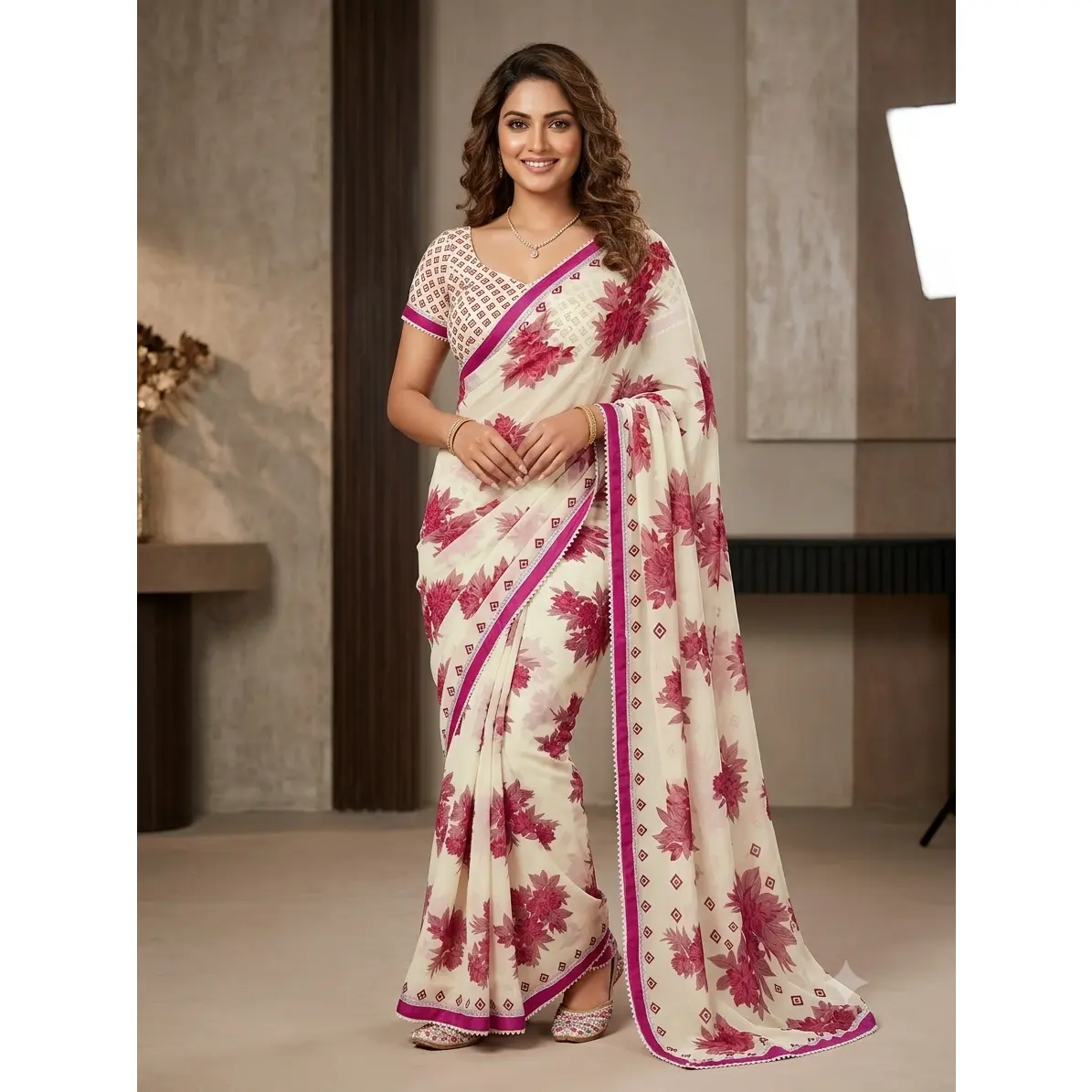 Soft Georgette Floral Printed Saree – Ready to Wear Collection