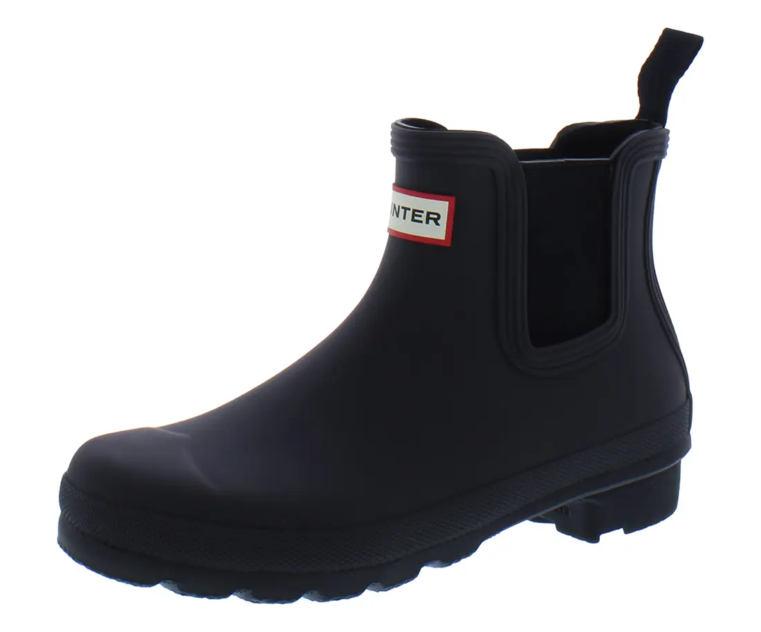 HUNTER Women's Original Chelsea Boot in Solid Black - Waterproof Rubber Slip On Ankle Height Rain Footwear