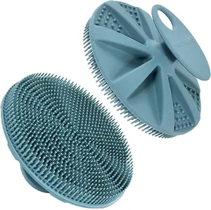 Grade Soft Silicone Body Scrubber Shower Brush Handheld Cleansing Skin Brush, Gentle Exfoliating and Lather Well (Dark Green)