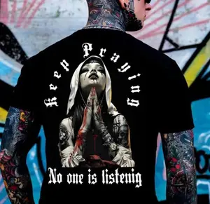 KEEP PRAYING NO ONE LISTENING Bleeding Nun Print Men's Shirt - Unisex  tshirt ,hoodie, sweatshirt, gift her,him, women, summer outfits, style, streetwear, top, vintage graphic tees, Mother day, Coquette, Aesthetic